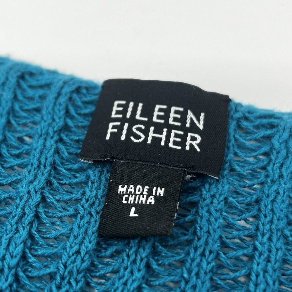 Eileen Fisher Open Knit Linen Sweater Blue Size Large Italian Yarn Long Sleeve - Picture 6 of 9